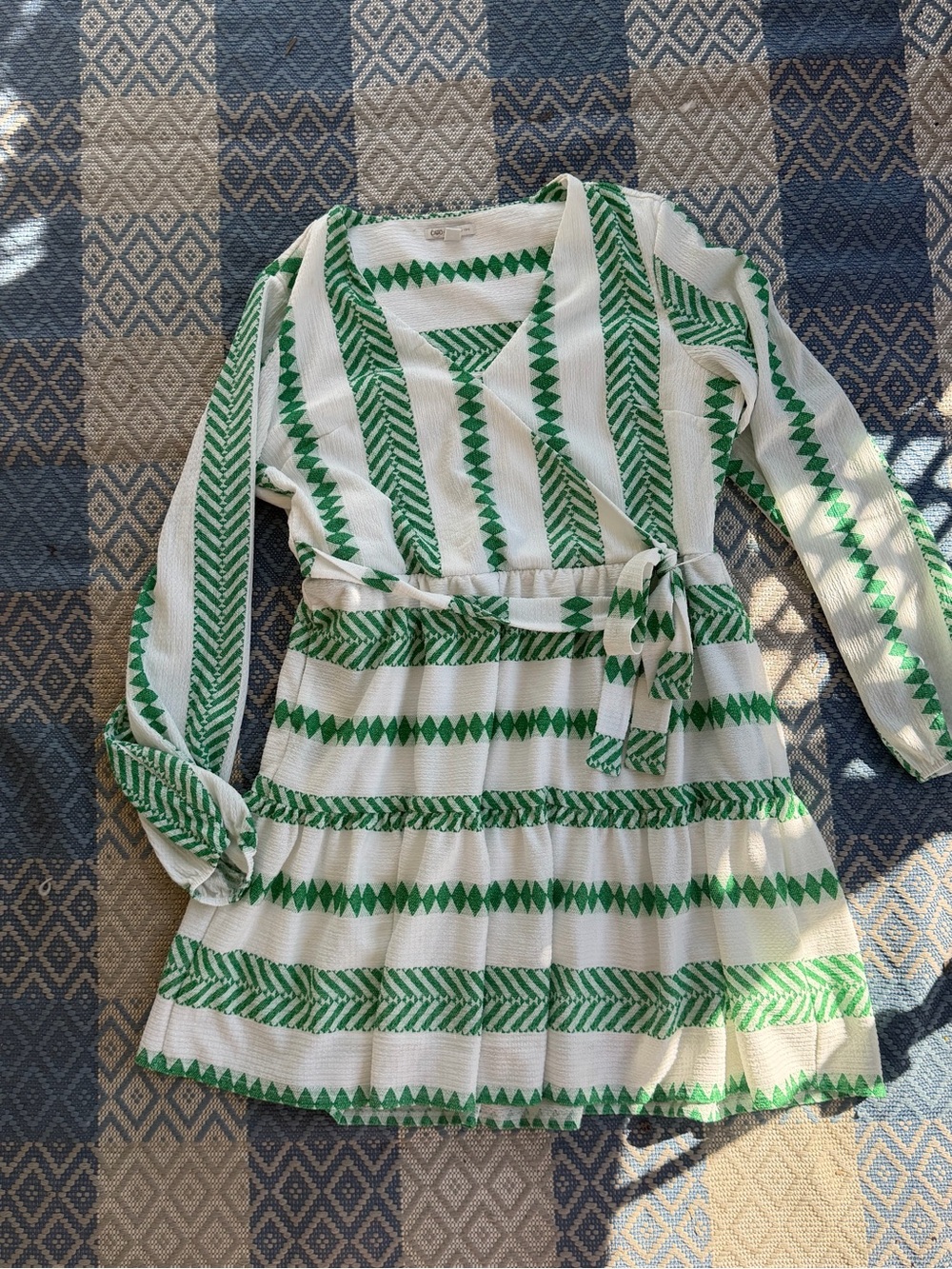 Green & White Patterned Wrap Dress